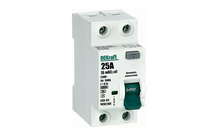 фото - Выключатель дифференциального тока УЗО 03-6кА-2P-025А-030-A 14262DEK Dekraft
