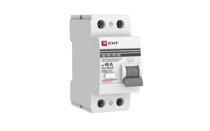 фото - Выключатель дифференциального тока (УЗО) 2п 40А 30мА тип AC ВД-100 (электромех.) PROxima EKF elcb-2-40-30-em-pro