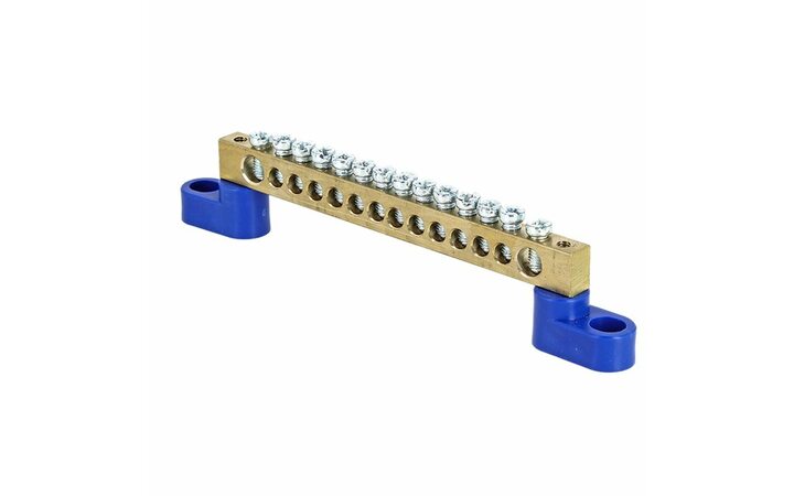 фото - Шина нулевая N 6х9 14 отвер. латунь 2 син. угловых изолятора PROxima EKF sn0-63-14-2