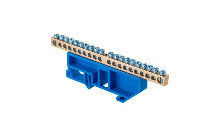 фото - Шина нулевая N 6х9 20 отвер. латунь син. изолятор на DIN-рейку PROxima EKF sn0-63-20-d