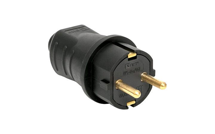 фото - Вилка прямая 16А IP44 2P+PE 230В каучук EKF RPS-011-16-230-44