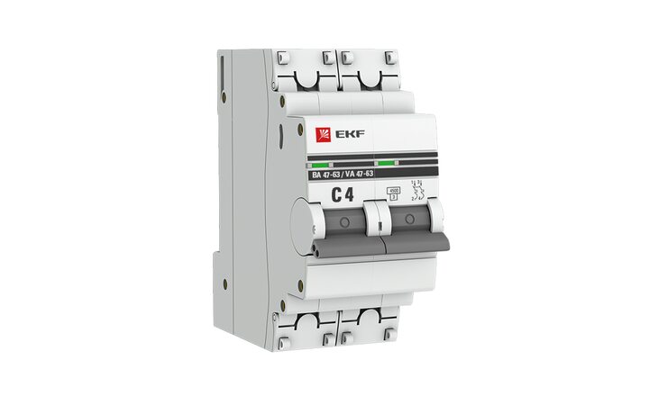 фото - Выключатель автоматический модульный 2п C 4А 4.5кА ВА 47-63 PROxima EKF mcb4763-2-04C-pro