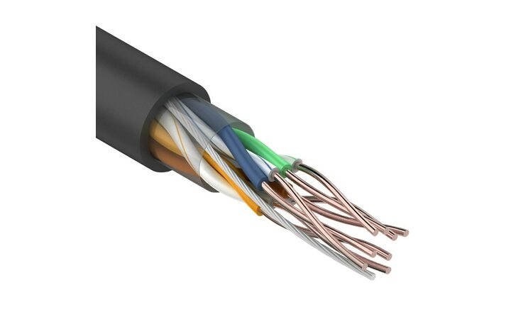 фото - Кабель витая пара U/UTP, CAT 5e, PE, 4PR, 24AWG, OUTDOOR, SOLID, черный, 100м, REXANT 01-0045-100