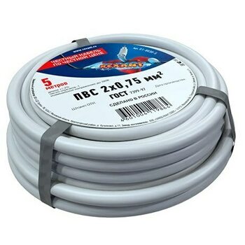 Провод REXANT ПВС 2x0,75 кв. мм, длина 5 метров, ГОСТ 7399-97 01-8030-5