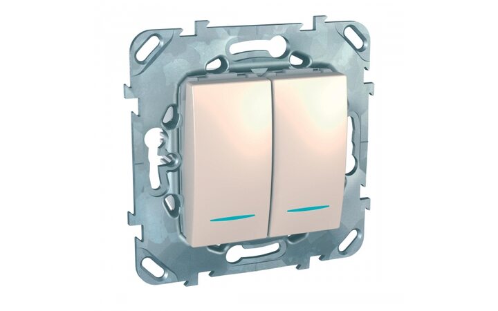 фото - Schneider Electric SE Unica Беж Переключатель 2-клавишный (сх.6+6) с подсветкой (MGU5.0303.25NZD)