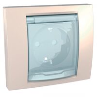 Schneider Electric SE Unica Беж Розетка 1-ая с/з, IP 44 с прозрачной крышкой и рамкой (моноблок) (MGU61.037.25)