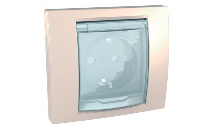 фото - Schneider Electric SE Unica Беж Розетка 1-ая с/з, IP 44 с прозрачной крышкой и рамкой (моноблок) (MGU61.037.25)