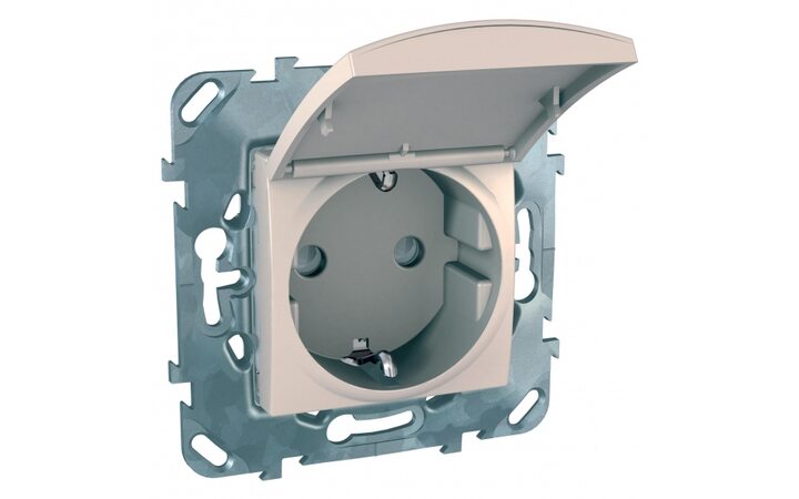 фото - Schneider Electric SE Unica Беж Розетка 1-ая с/з, с крышкой и защитными шторками, винт.зажим (MGU5.037.25TAZD)