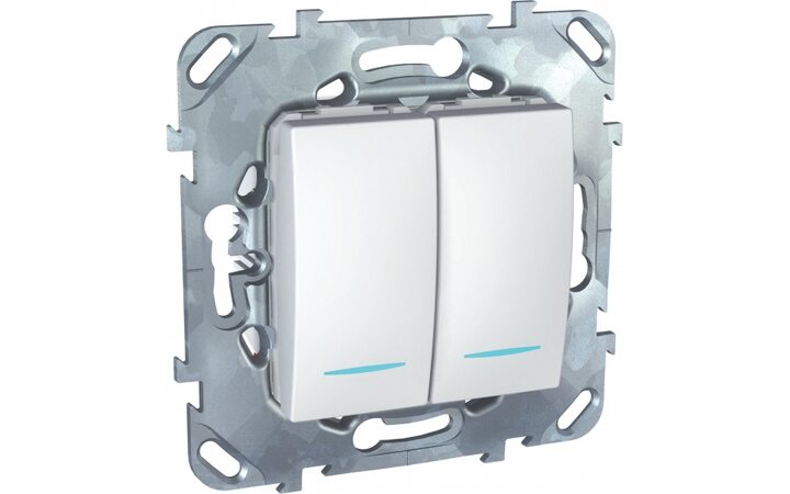 фото - Schneider Electric SE Unica Бел Переключатель 2-клавишный (сх.6+6) с подсветкой (MGU5.0303.18NZD)