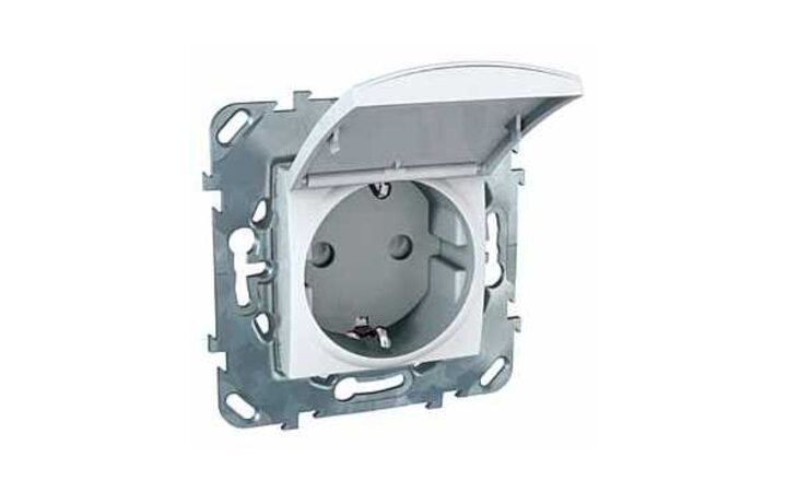 фото - Schneider Electric SE Unica Бел Розетка 1-ая с/з, с крышкой и защитными шторками, винт.зажим (MGU5.037.18TAZD)