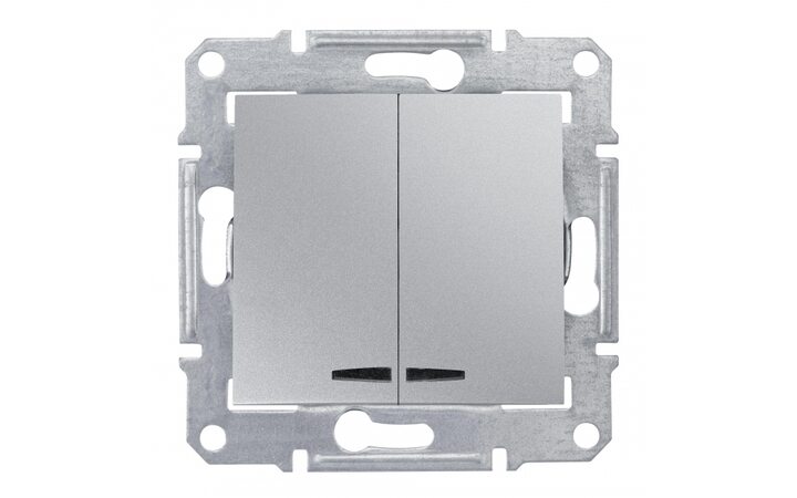 фото - Schneider Electric SE Sedna Алюминий Выключатель 2-клавишный с подсветкой 10А (сх 5) (SE SDN0300360)