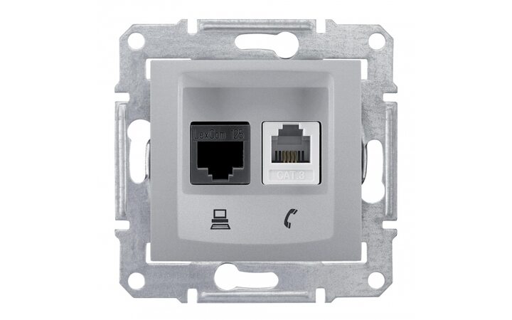 фото - Schneider Electric SE Sedna Алюминий Розетка двойная ТЛФ + комп кат.5е UTP (RJ11+RJ45) (SE SDN5100160)