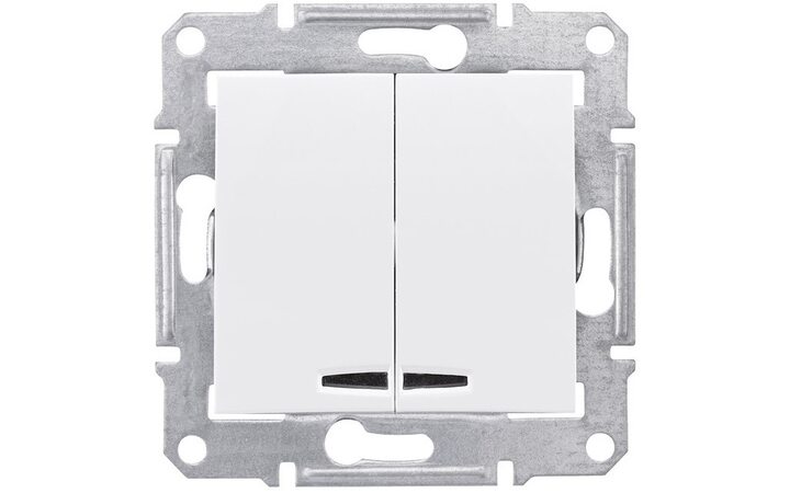 фото - Schneider Electric SE Sedna Бел Выключатель 2-клавишный с подсветкой 10А (сх 5) (SE SDN0300321)
