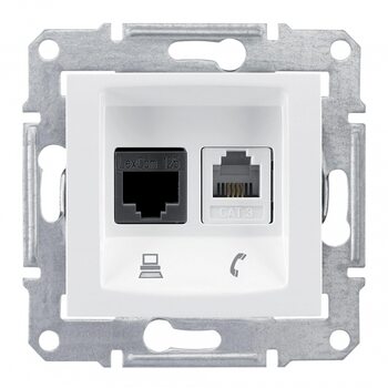 фото - Schneider Electric SE Sedna Бел Розетка двойная ТЛФ + комп кат.6 UTP (RJ11+RJ45) (SE SDN5200121)