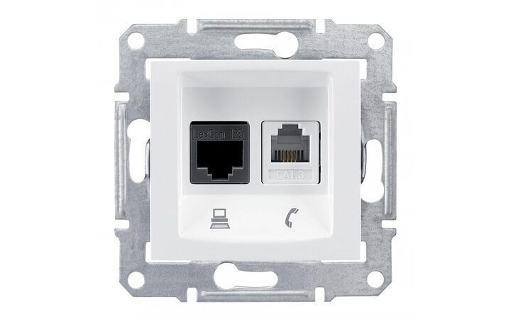 фото - Schneider Electric SE Sedna Бел Розетка двойная ТЛФ + комп кат.6 UTP (RJ11+RJ45) (SE SDN5200121)