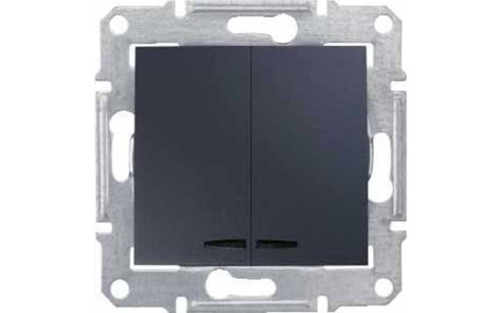 фото - Schneider Electric SE Sedna Графит Выключатель 2-клавишный с подсветкой 10A, 250В (cx.5а) (SE SDN0300370)