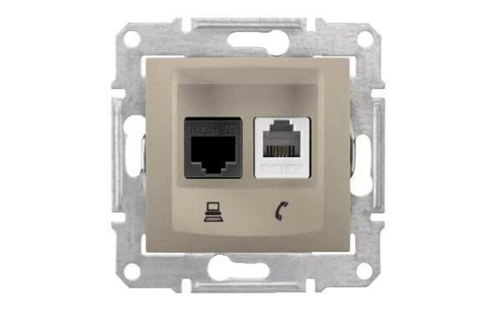фото - Schneider Electric SE Sedna Титан Розетка двойная ТЛФ + комп кат.5е UTP (RJ11+RJ45) (SE SDN5100168)