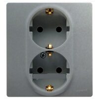 Legrand Etika Алюм 2-я Розетка с/з со шторками, авт. клем. 672433