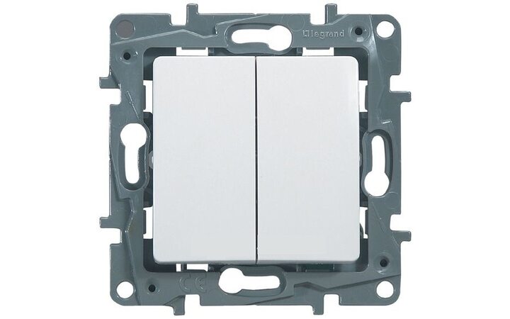 фото - Legrand Etika Бел Выключатель 2-х клавишный, 10А, винт. клем. 672202