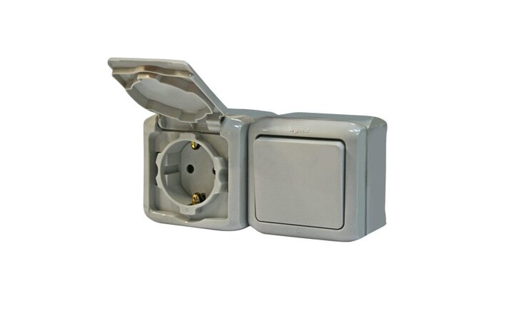 фото - Legrand Quteo Сер Блок Выключатель 1-кл+роз с/з с шт IP44 (782348)