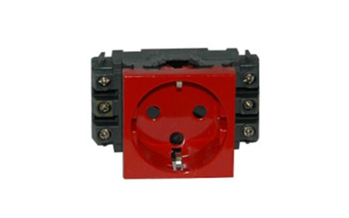 фото - Legrand Mosaic Красная розетка с/з 1-ая 2М для кабель-каналов с мех. блок. (077621)