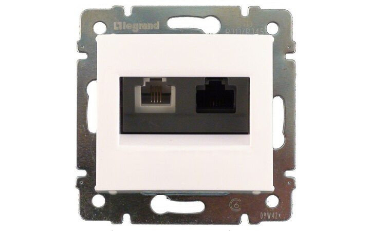 фото - Legrand Valena Бел Розетка двойная комп.(RJ45) 1-ая 5 кат UTP + ТЛФ 1-ая (RJ11) (770080)