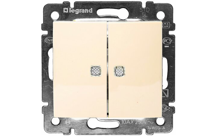 фото - Legrand Valena Крем Переключатель 2-х клавишный с подсветкой (774112)