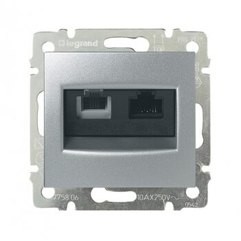 фото - Legrand Valena Алюминий Розетка двойная комп.(RJ45) 1-ая 5 кат UTP + ТЛФ 1-ая (RJ11) (770280)