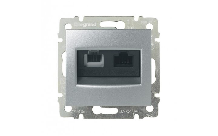 фото - Legrand Valena Алюминий Розетка двойная комп.(RJ45) 1-ая 5 кат UTP + ТЛФ 1-ая (RJ11) (770280)