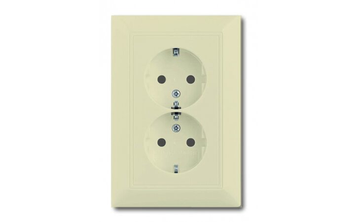 фото - ABB BJB Basic 55 Беж Розетка 2-ая с/з моноблок, с защитными шторками (2021-0-0379)
