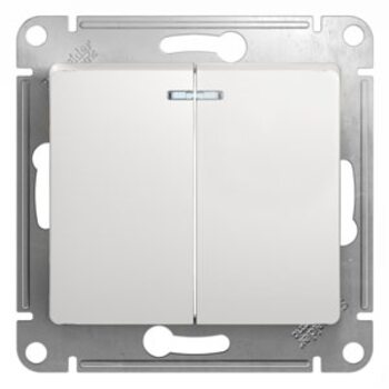 фото - Schneider Electric Glossa Бел Выключатель 2-клавишный с подсветкой, сх.5а (GSL000153)