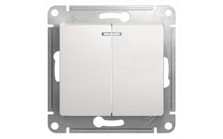 фото - Schneider Electric Glossa Бел Выключатель 2-клавишный с подсветкой, сх.5а (GSL000153)