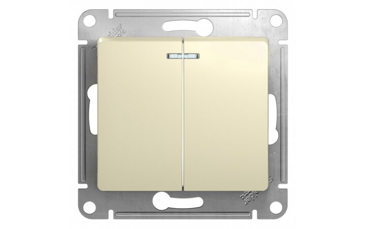 фото - Schneider Electric Glossa Беж Выключатель 2-клавишный с подсветкой, сх.5а (GSL000253)
