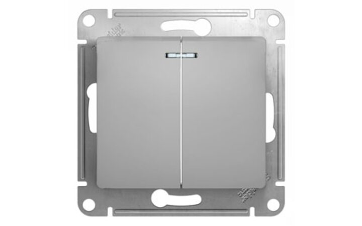 фото - Schneider Electric Glossa Алюминий Выключатель 2-клавишный с подсветкой, сх.5а (GSL000353)