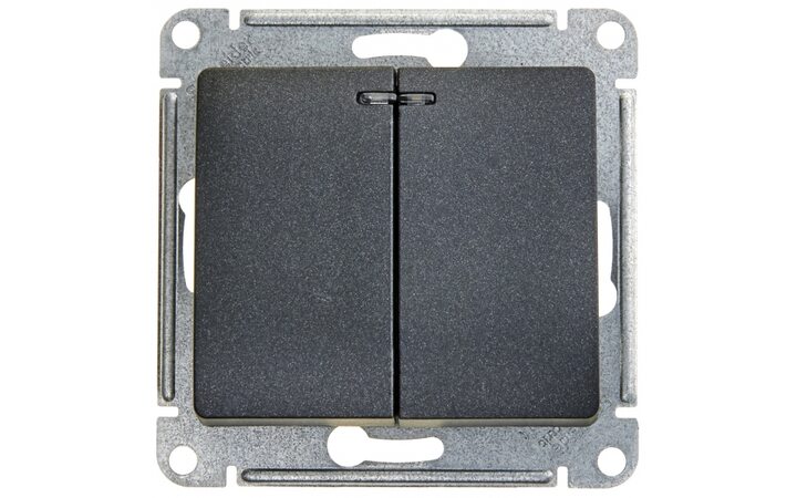 фото - Schneider Electric Glossa Антрацит Мех Выключатель 2-клавишный с подсветкой сх.5а, 10АХ (GSL000753)