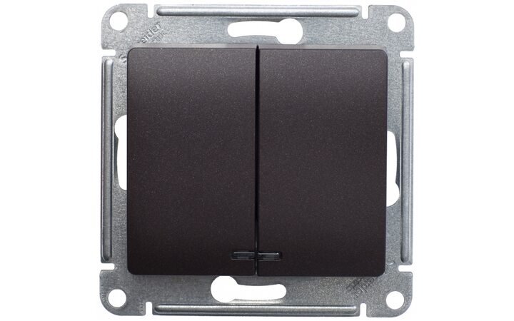 фото - Schneider Electric Glossa Шоколад Мех Выключатель 2-клавишный с подсветкой сх.5а, 10АХ (GSL000853)
