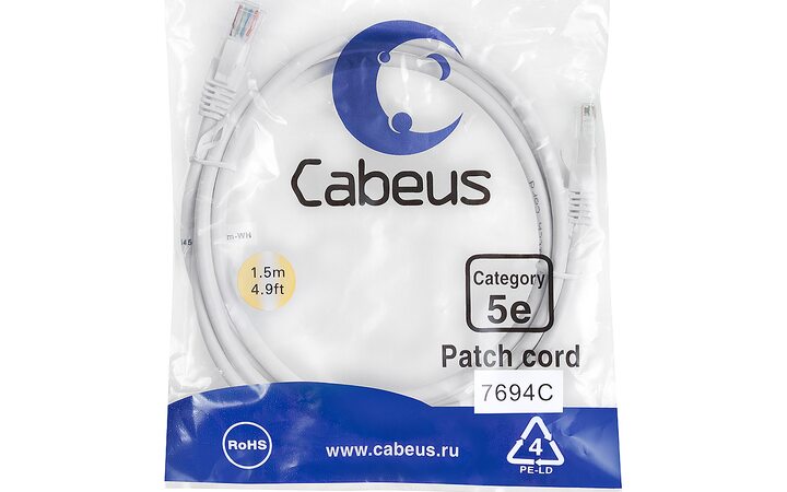 фото - Cabeus PC-UTP-RJ45-Cat.5e-1.5m-WH-LSZH
