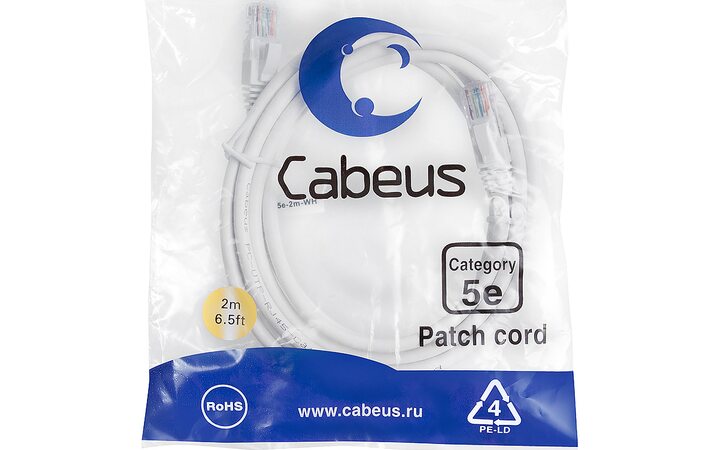 фото - Cabeus PC-UTP-RJ45-Cat.5e-2m-WH-LSZH