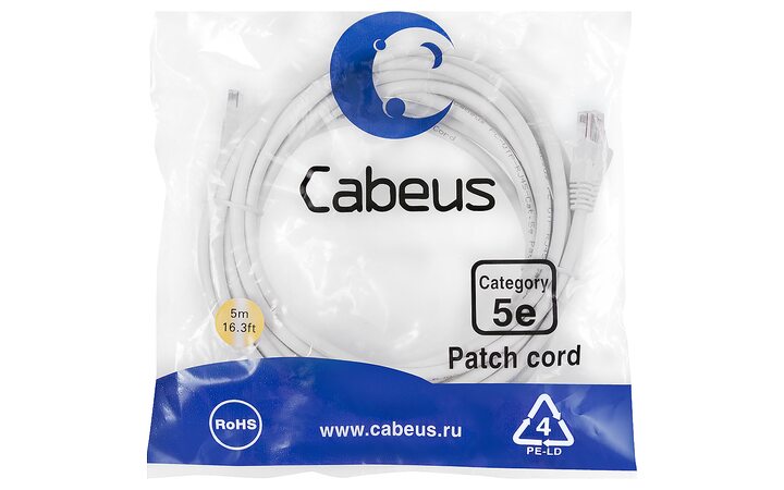 фото - Cabeus PC-UTP-RJ45-Cat.5e-5m-WH-LSZH