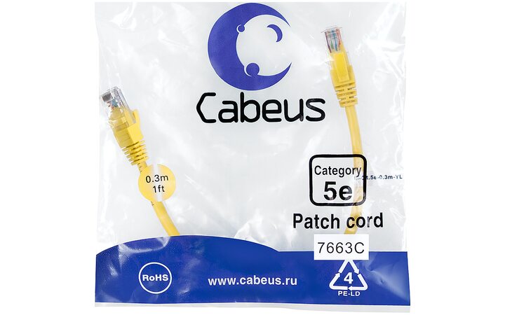 фото - Cabeus PC-UTP-RJ45-Cat.5e-0.3m-YL-LSZH