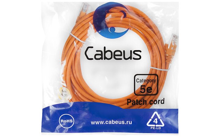 фото - Cabeus PC-UTP-RJ45-Cat.5e-5m-OR-LSZH