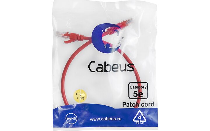 фото - Cabeus PC-UTP-RJ45-Cat.5e-0.5m-RD