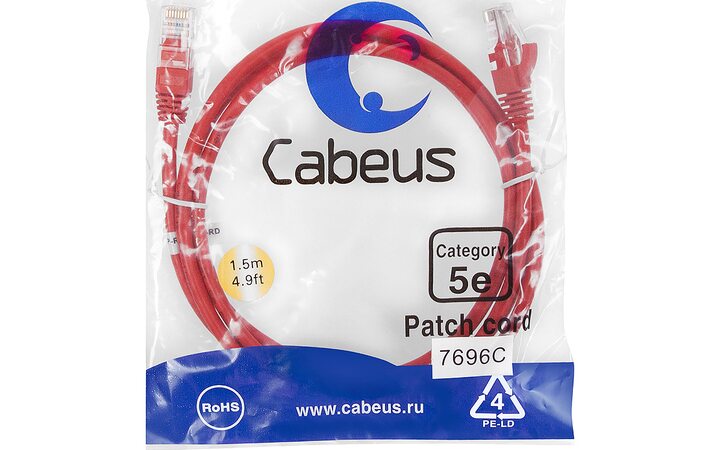 фото - Cabeus PC-UTP-RJ45-Cat.5e-1.5m-RD