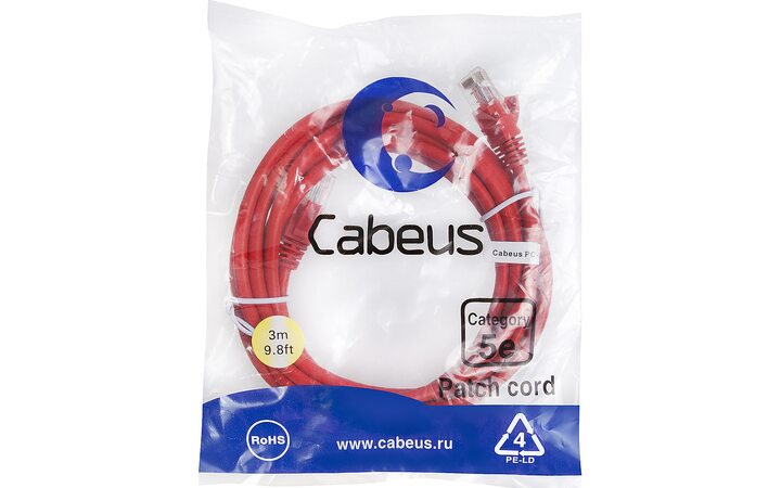 фото - Cabeus PC-UTP-RJ45-Cat.5e-3m-RD