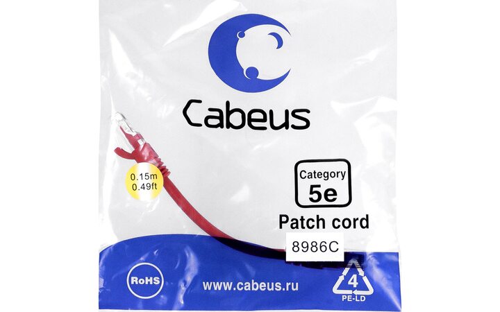 фото - Cabeus PC-UTP-RJ45-Cat.5e-0.15m-RD