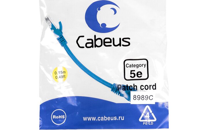 фото - Cabeus PC-UTP-RJ45-Cat.5e-0.15m-BL-LSZH