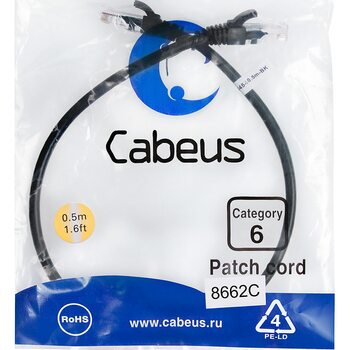 Cabeus PC-UTP-RJ45-Cat.6-0.5m-BK