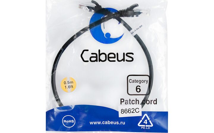 фото - Cabeus PC-UTP-RJ45-Cat.6-0.5m-BK