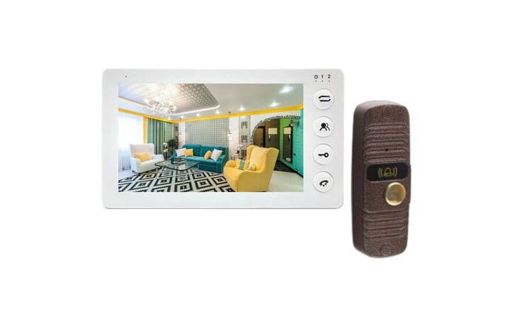 фото - J2000 Комплект видеодомофона 7'-6 КАРИНА/JSB-V05M PAL бел/медь