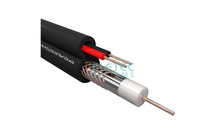 фото - ELETEC Кабель комбинированный RG59 CCA+2x0.75 мм2 75 Ом outdoor, плоский 200 м (04-262) бухта 200м